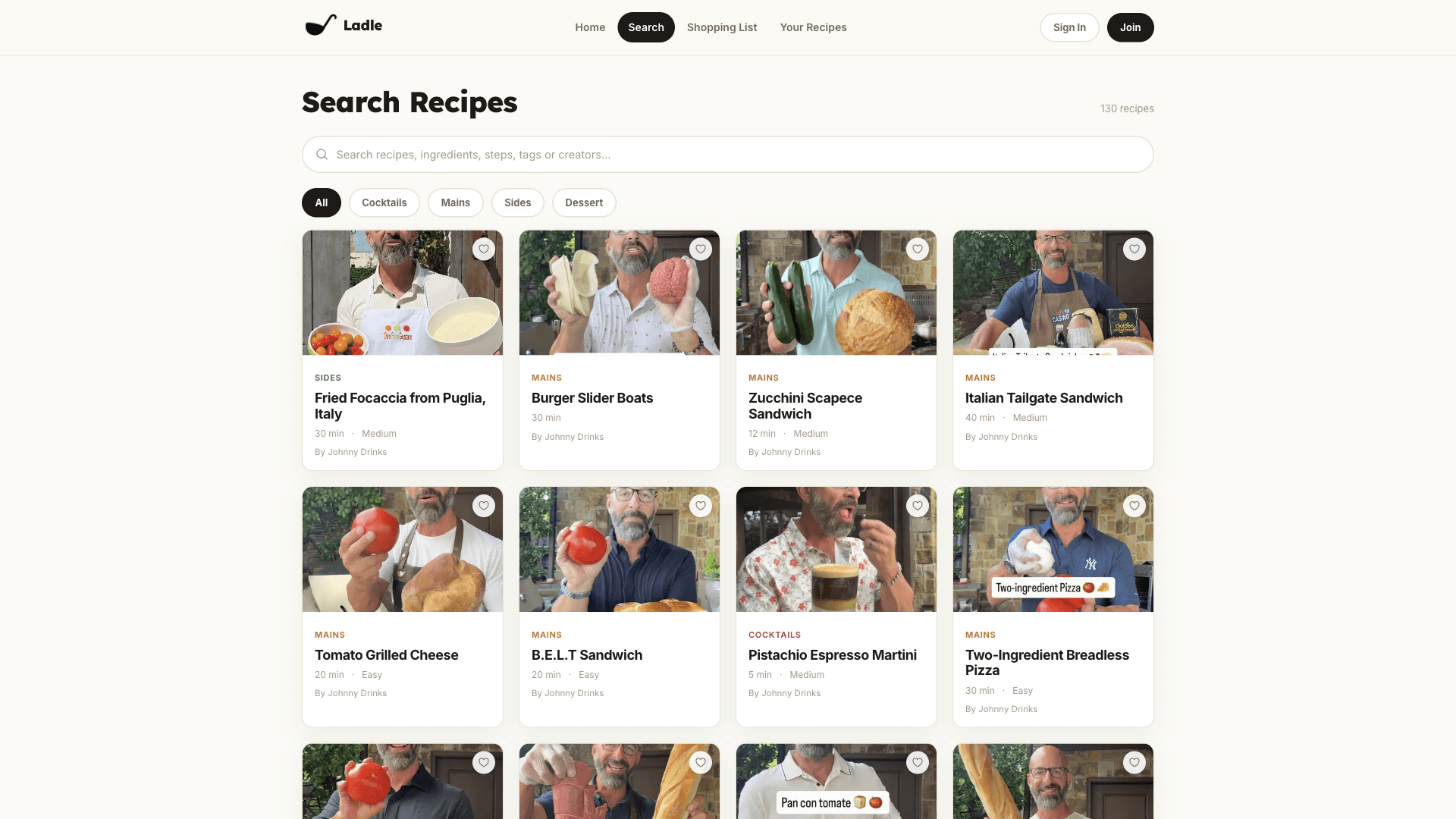 Ladle - Searchable recipe site with member-only pages and checkout, made for a creator who already had an audience.