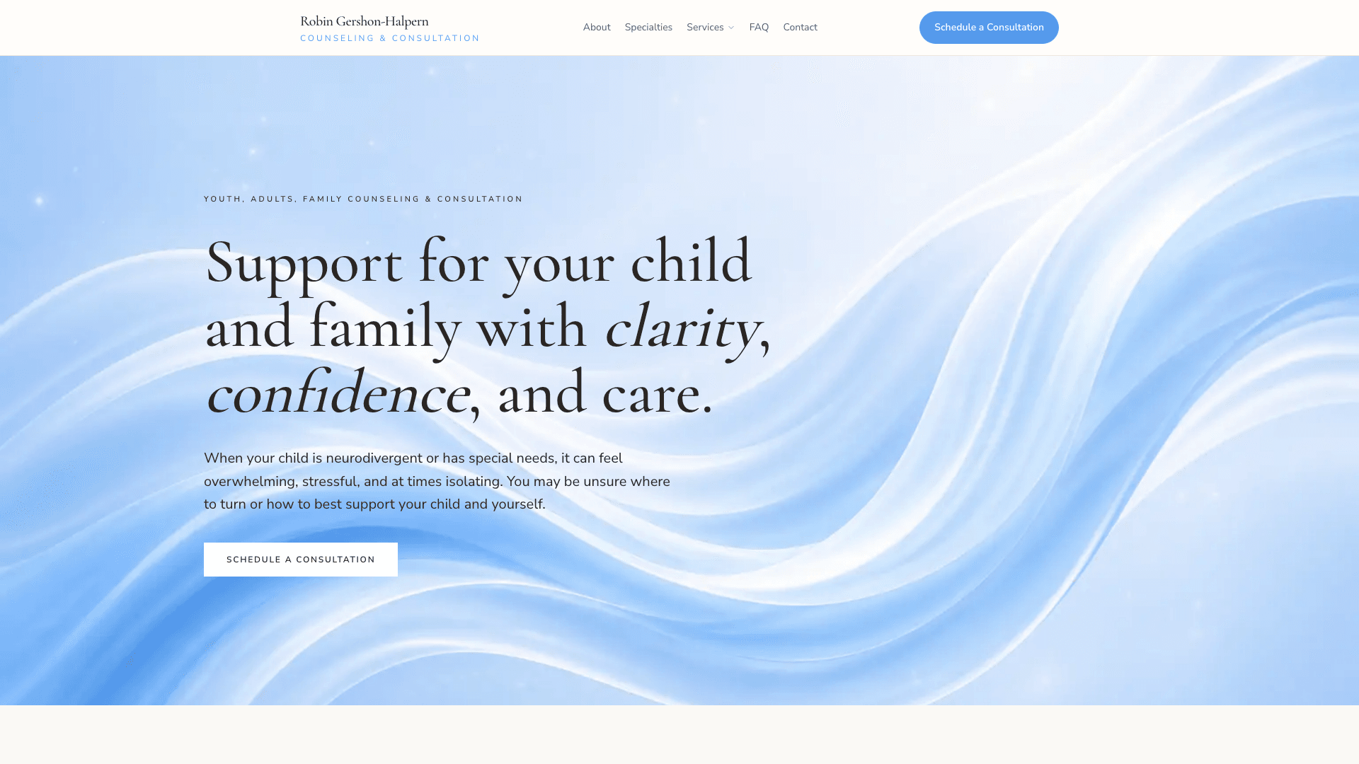 Robin Gershon-Halpern Counseling desktop view